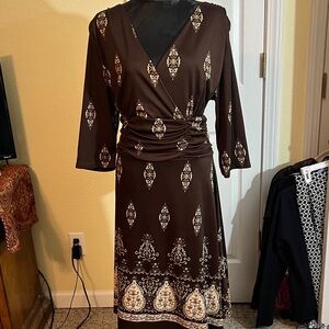 Chic Brown Patterned Long Sleeve Dress